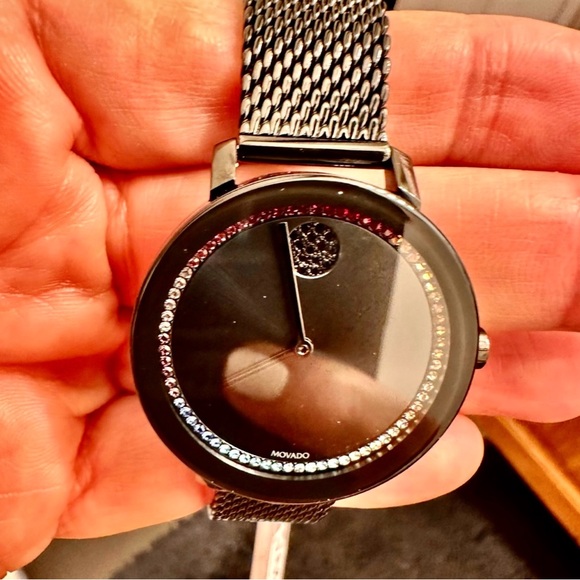 Movado bold rainbow crystal watch rare. New in box with free designer scarf - Picture 2 of 8